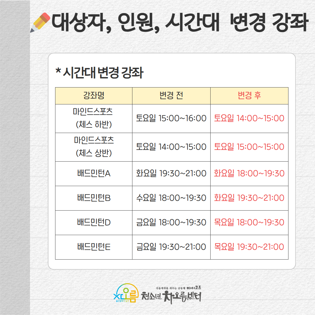 2026년도 문화강좌 수강료 인상 및 변경사항 안내