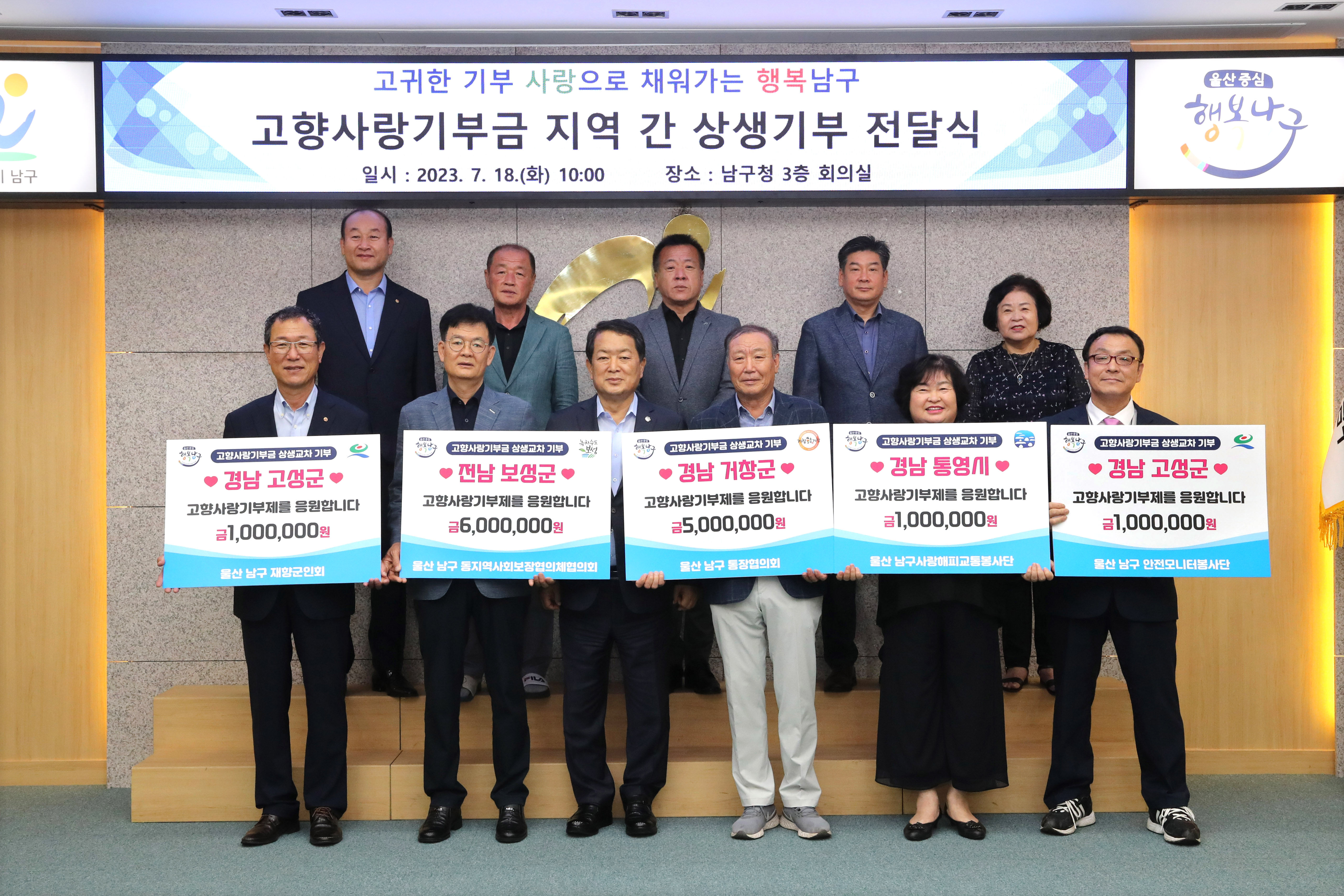 울산 남구 5개 자생단체, 고향사랑기부금 지역 간 상생교차 기부