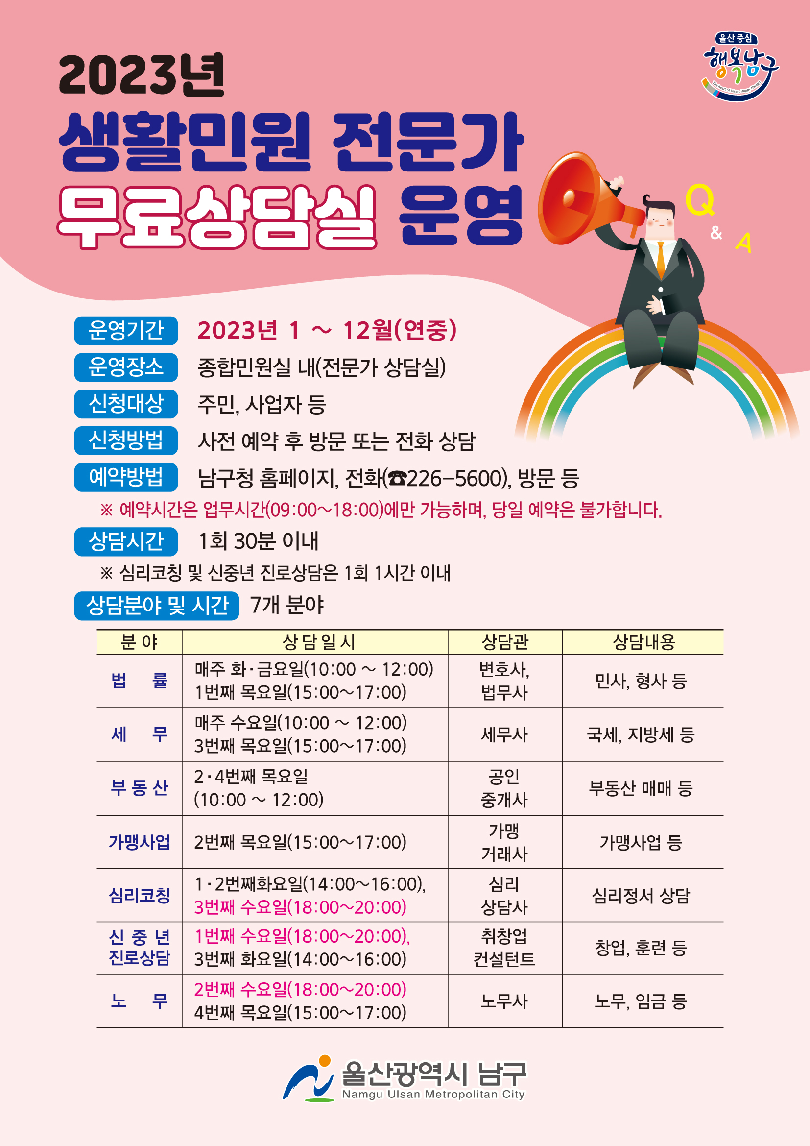 2023년 생활민원 전문가 무료상담실 운영 안내