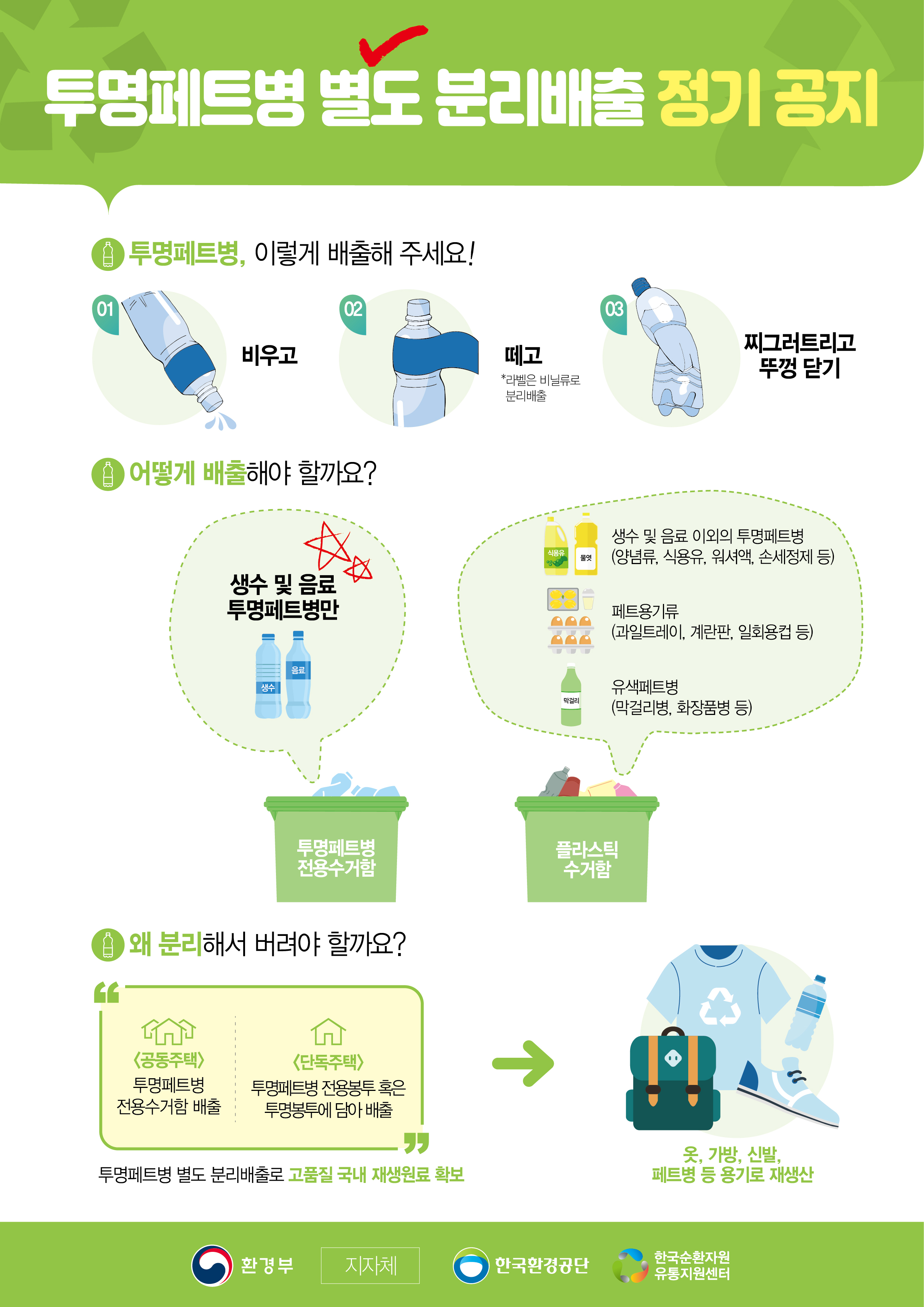 올바른 투명페트병 분리배출 요령 안내