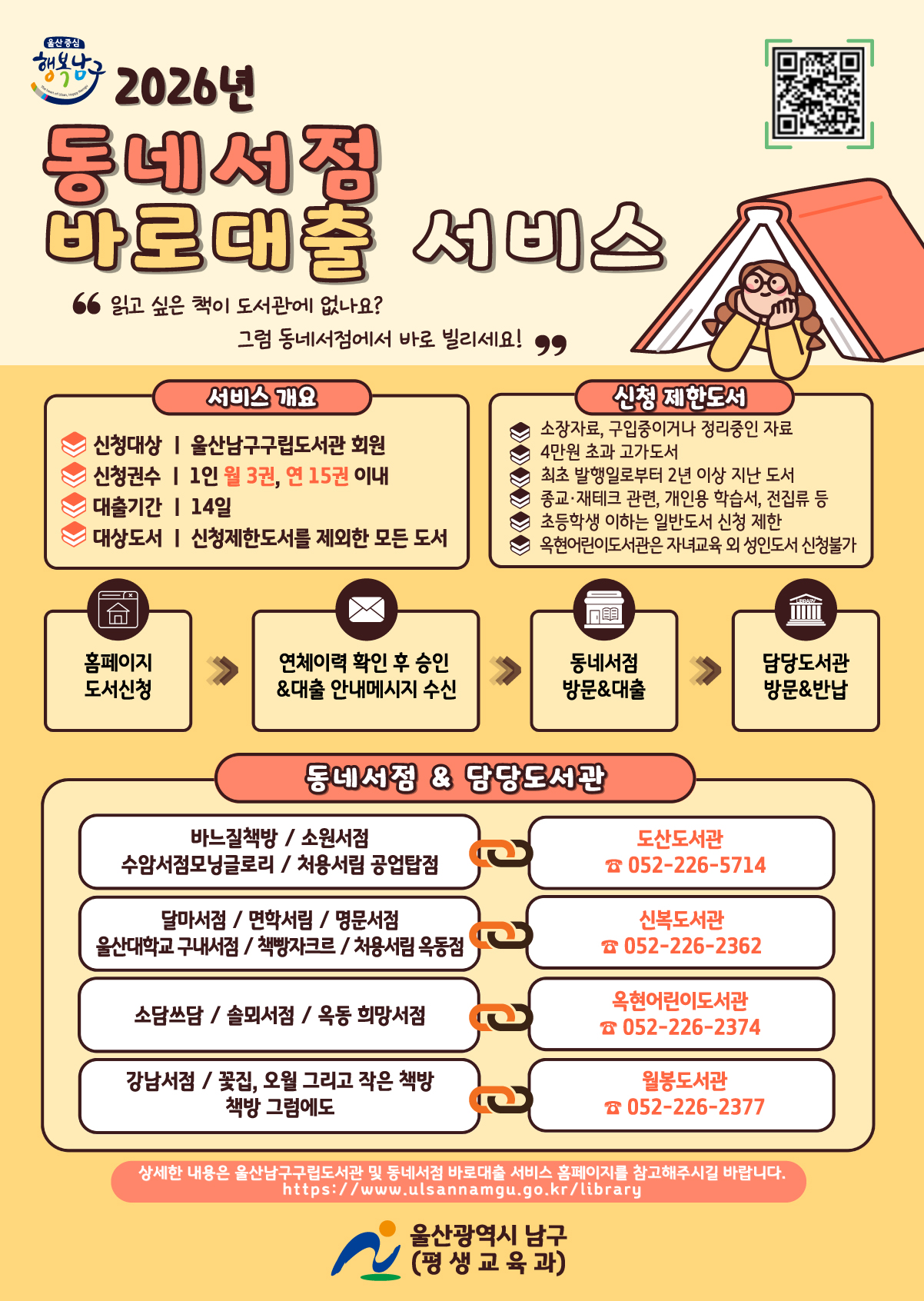 2026년 남구구립도서관「동네서점 바로대출 서비스」운영 안내