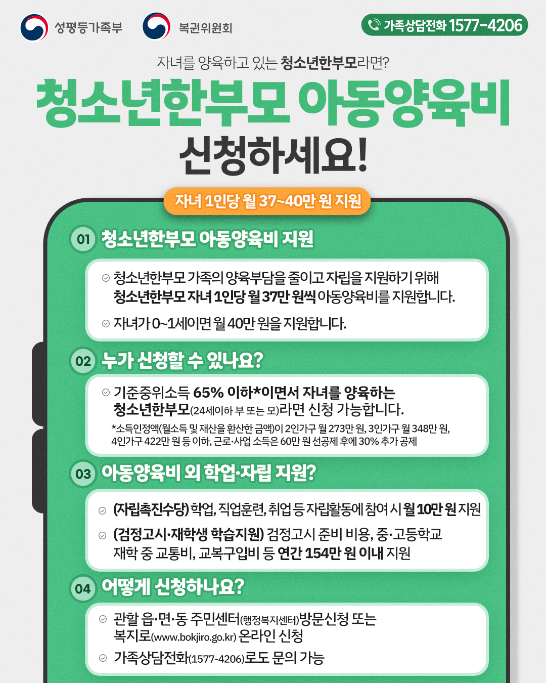 2026년 한부모가족 및 청소년부모 아동양육비 신청 안내