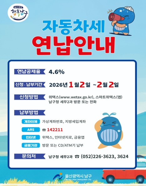 1월 자동차세 연납분 신청·납부안내