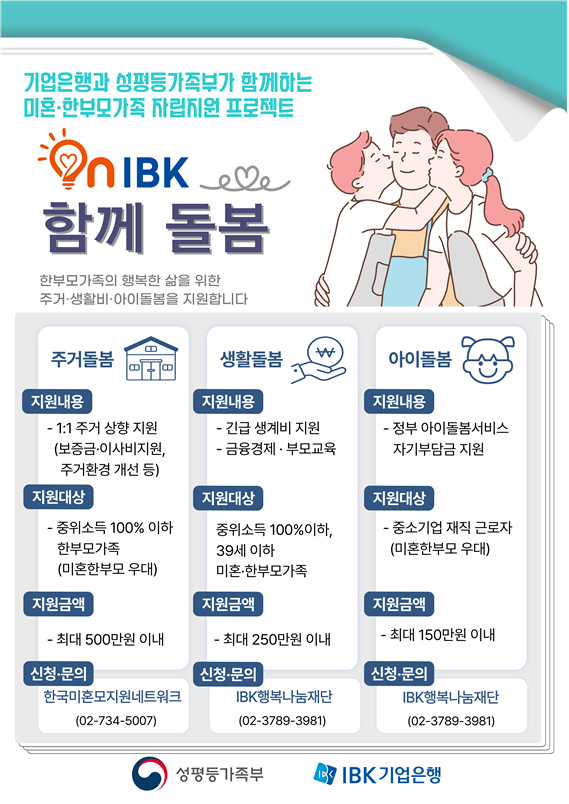 미혼·한부모가족 자립지원 민관협력 사업(On IBK 함께 돌봄) 안내