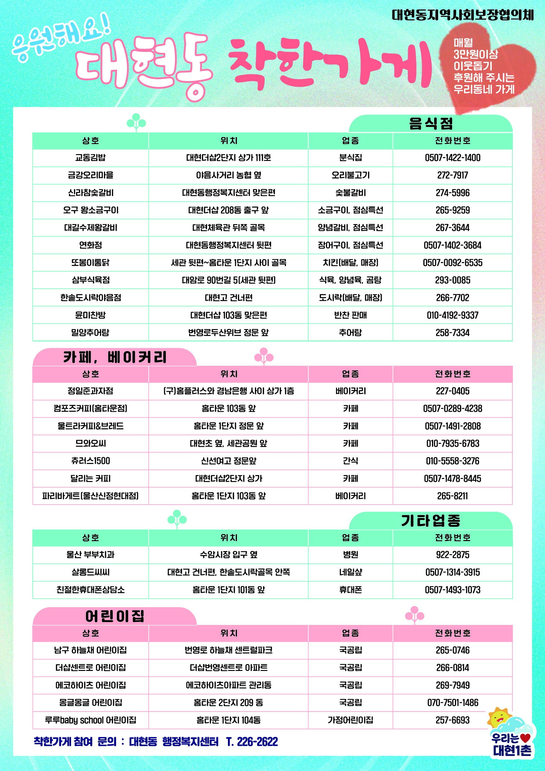 대현동 착한가게 현황 안내