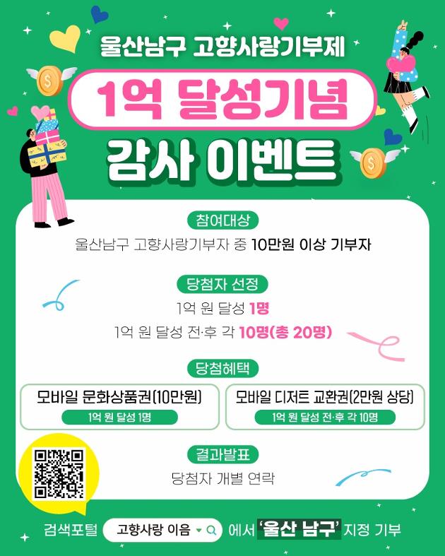 울산 남구, 고향사랑기부제 '1억 달성 기념’ 감사이벤트 개최
